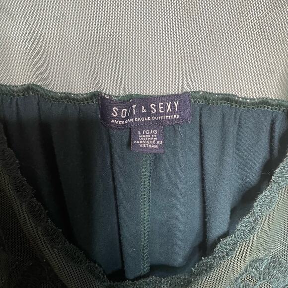 American Eagle Sleeveless Mesh Sheer Scoop Neck Knit Sexy Tank Top Green Women L - Picture 5 of 8